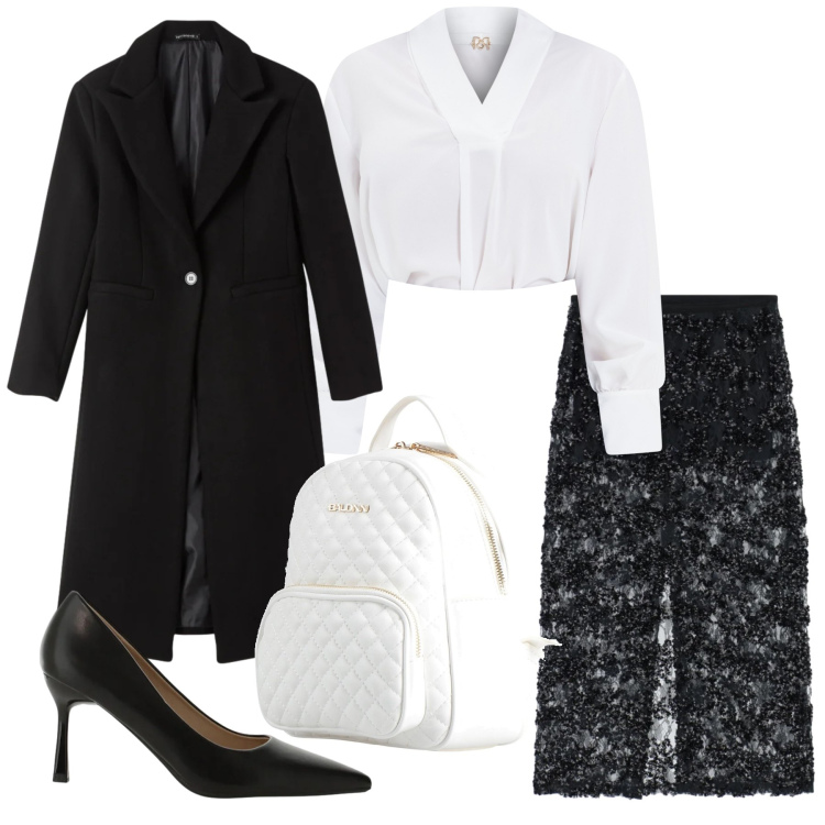 Outfit donna - Total look #2360440. Stile Chic per Serata fuori. Abbinamento con zaini, gonne longuette, décolleté, cappotti, bluse.