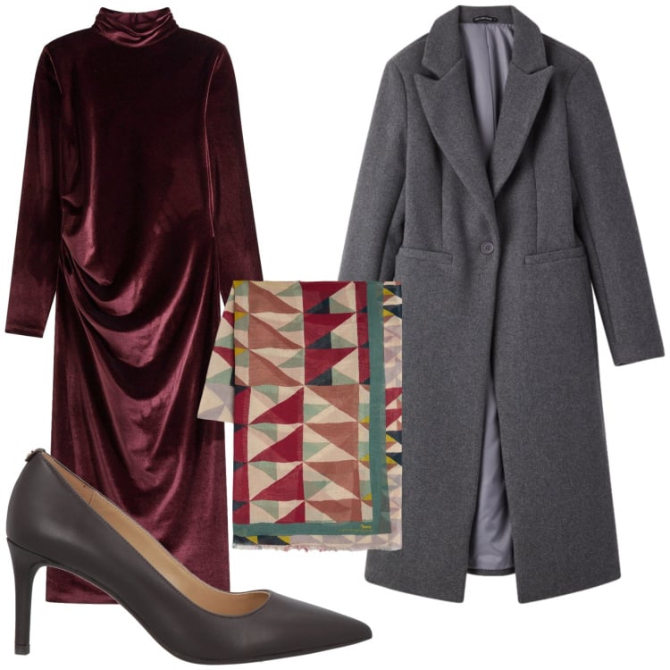 Outfit donna - Total look #2360446. Stile Glamour per Cerimonia. Abbinamento con décolleté, vestiti midi/longuette, sciarpe, cappotti.