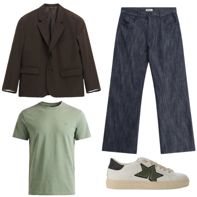 Outfit uomo - Cristian: l\'immobiliarista. Stile Casual per Tutti i giorni. Abbinamento con t-shirt, giacche, jeans, sneakers.