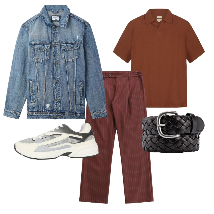 Outfit uomo - Marzo. Stile Trendy per Tutti i giorni. Abbinamento con pantaloni, giacche, sneakers, cinture, polo.