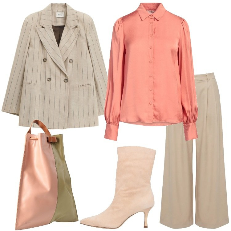 Outfit donna - Primavera che valorizza. Stile Trendy per Tutti i giorni. Abbinamento con stivaletti, camicie, zaini, pantaloni, blazer.