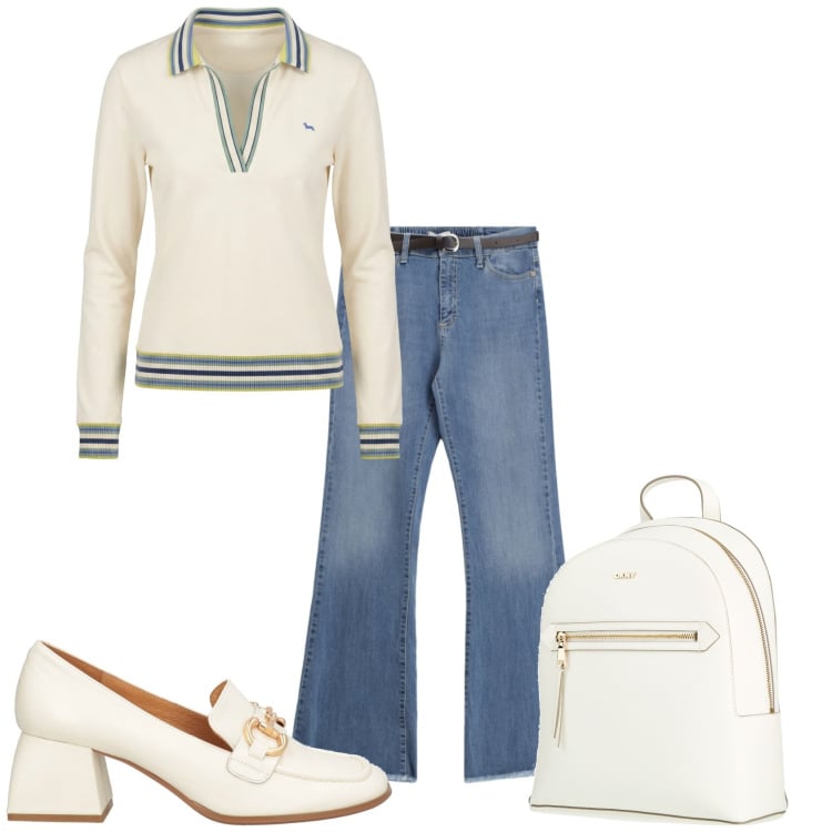 Outfit donna - Aprile che mi metto?. Stile Casual chic per Tutti i giorni. Abbinamento con mocassini, zaini, polo, jeans.