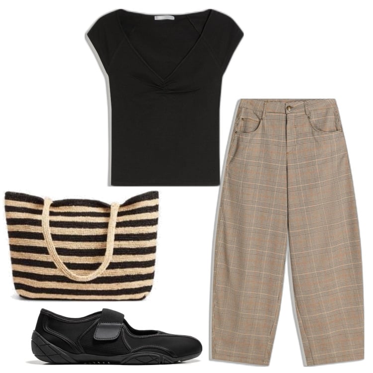 Outfit mujer - Urban style. Estilo Urban para Todos los días. Combinación con pantalones, bailarinas, camiseta, bolso tote.