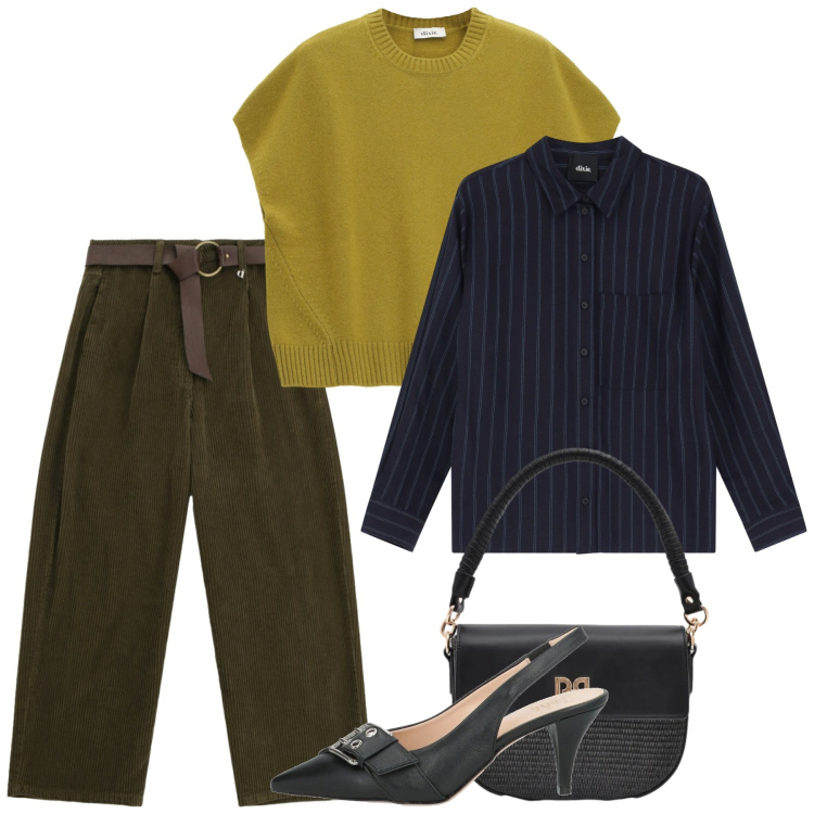Outfit donna - Marzo. Stile Bon Ton per Tutti i giorni. Abbinamento con décolleté, pantaloni a palazzo, maglieria, camicie, borse a spalla.