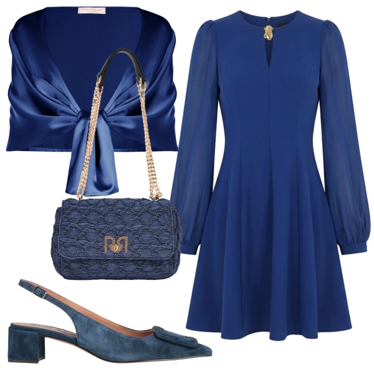 Outfit donna - Total look #2360595. Stile Chic per Cerimonia. Abbinamento con décolleté, vestiti corti, borse a spalla, stole.