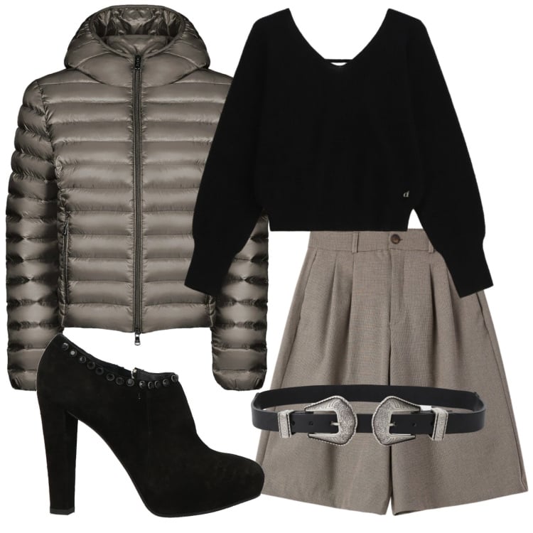 Outfit donna - Total look #2360599. Stile Basic per Ufficio. Abbinamento con stivaletti, bermuda, cinture, maglieria, bomber.