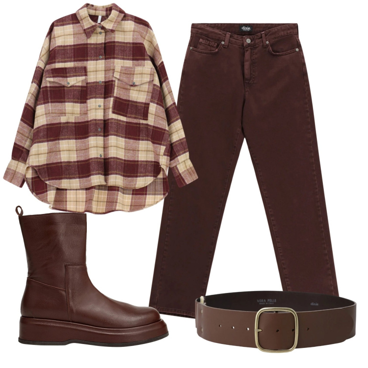 Outfit donna - Total look #2360604. Stile Casual per Tutti i giorni. Abbinamento con stivaletti, camicie, cinture, pantaloni.