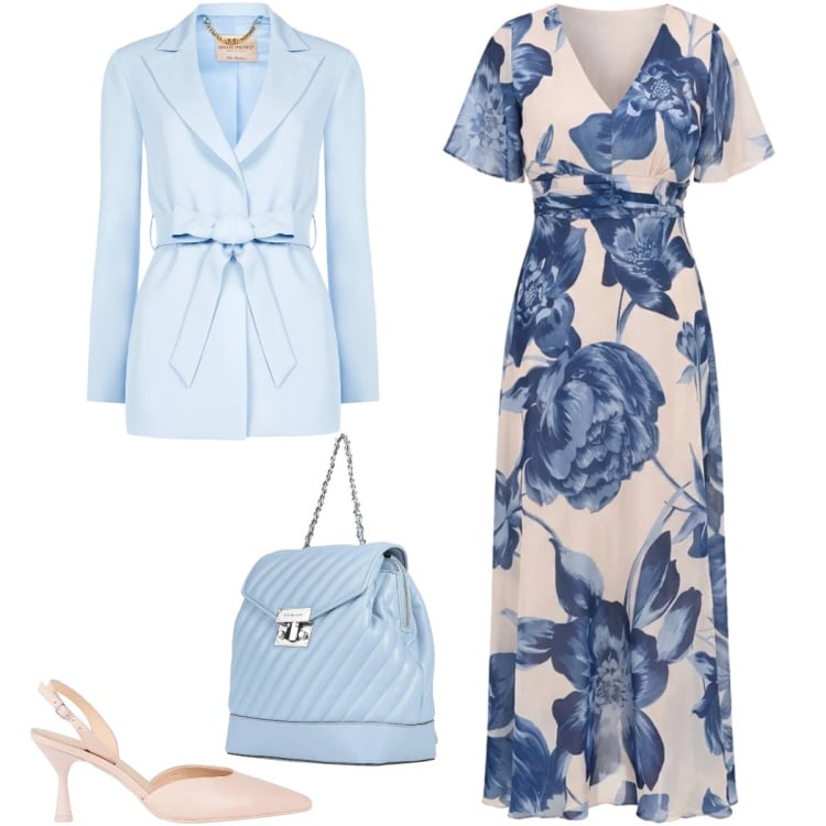 Outfit donna - Total look #2360609. Stile Romantica per Cerimonia. Abbinamento con zaini, décolleté, vestiti lunghi, blazer.