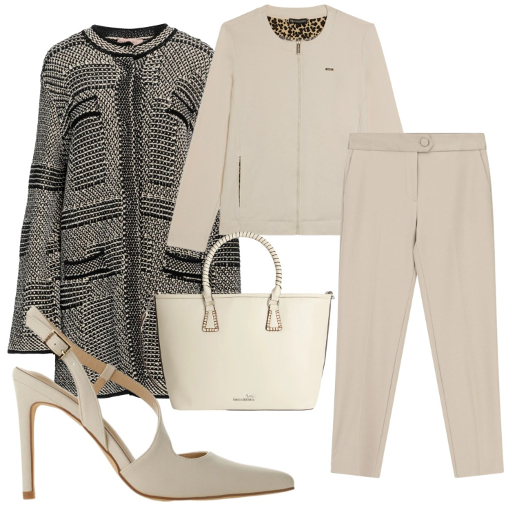 Outfit donna - Total look #2360612. Stile Bon Ton per Ufficio. Abbinamento con cappotti, shopping bag, pantaloni, décolleté, felpe.