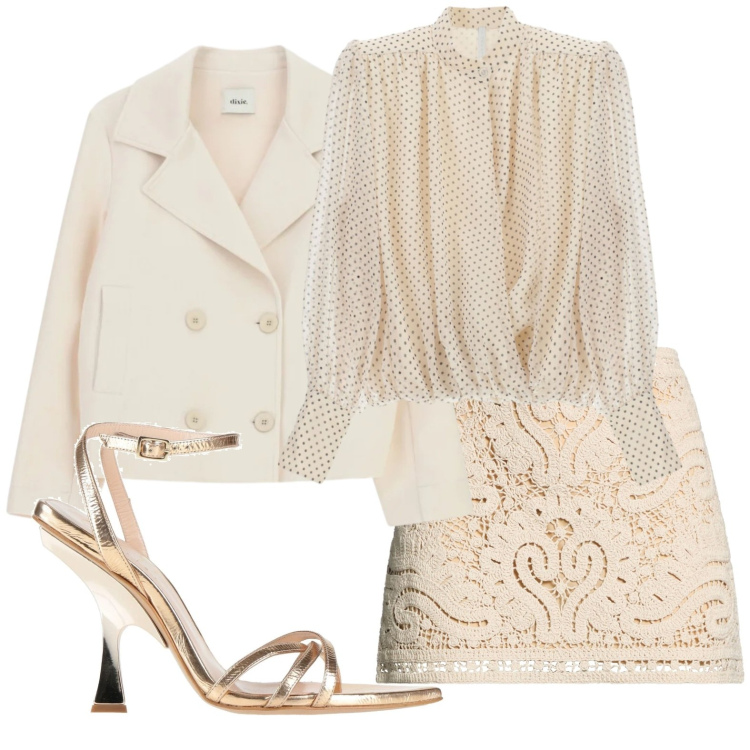 Outfit donna - Glam in panna. Stile Sexy per Serata fuori. Abbinamento con sandali in pelle, minigonne, camicie, blazer.