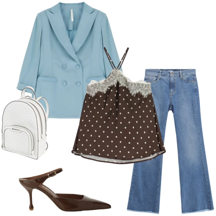 Outfit donna - Total look #2360623. Stile Chic per Ufficio. Abbinamento con zaini, canottiere, blazer, décolleté, jeans.