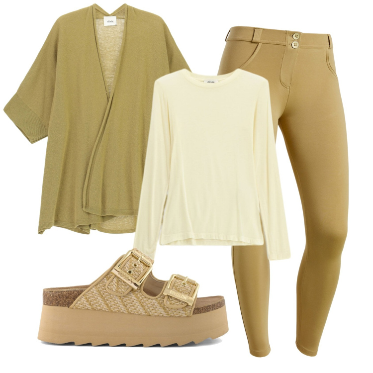 Outfit donna - Total look #2360636. Stile Basic per Tutti i giorni. Abbinamento con cardigans, t-shirt, pantaloni skinny, zeppe.