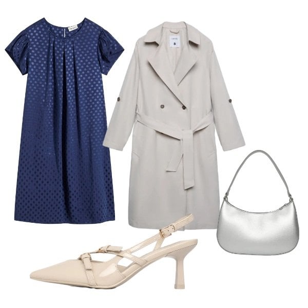 Outfit donna - festa in famiglia. Stile Basic per Cerimonia. Abbinamento con vestiti, trench, décolleté, borse a tracolla.