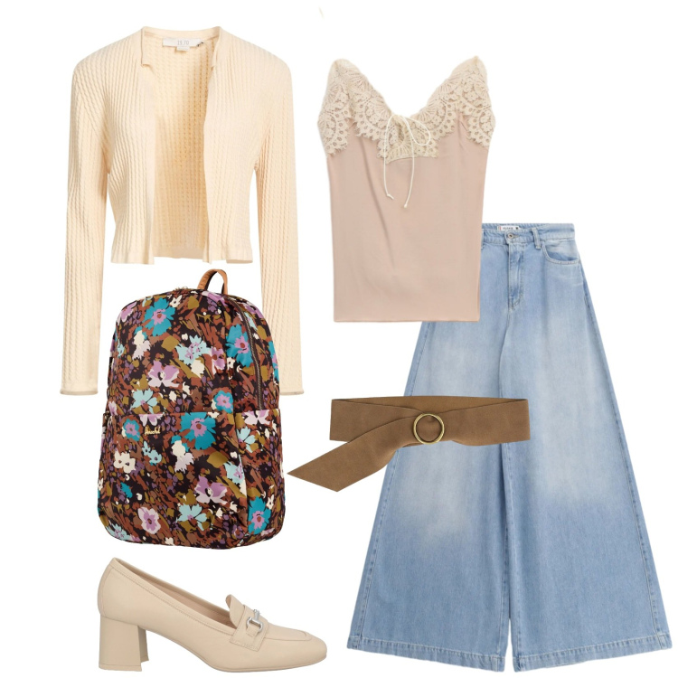 Outfit donna - Total look #2360662. Stile Romantica per Tutti i giorni. Abbinamento con cardigans, valigie, mocassini, cinture, top, jeans.