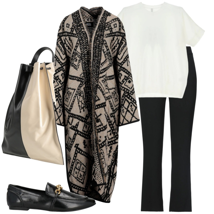 Outfit donna - Curvy e strepitosamente cool. Stile Casual chic per Tutti i giorni. Abbinamento con cardigans, zaini, pantaloni, mocassini, t-shirt.