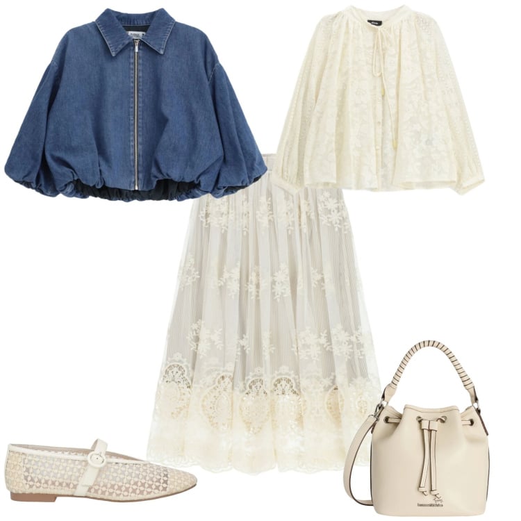 Outfit donna - Boho ogni giorno. Stile Boho per Tutti i giorni. Abbinamento con ballerine, borse a secchiello, gonne longuette, camicie, blazer.