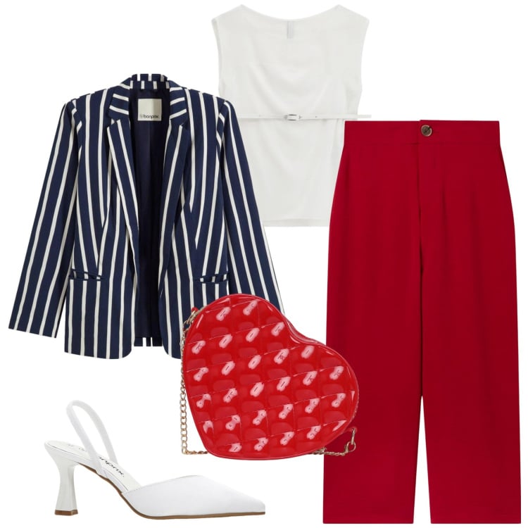 Outfit donna - Total look #2360688. Stile Romantica per Serata fuori. Abbinamento con décolleté, blazer, pantaloni a palazzo, borse a tracolla, top.