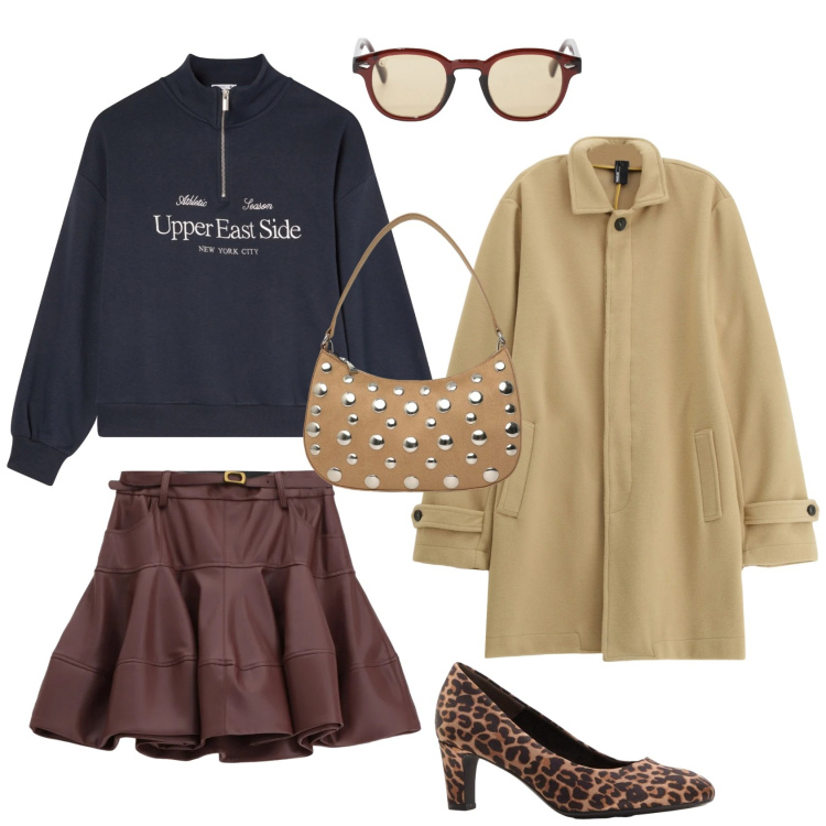 Outfit donna - Mademoiselle le Trench. Stile Casual chic per Tutti i giorni. Abbinamento con décolleté, felpe, borse a tracolla, occhiali da sole, minigonne, trench.