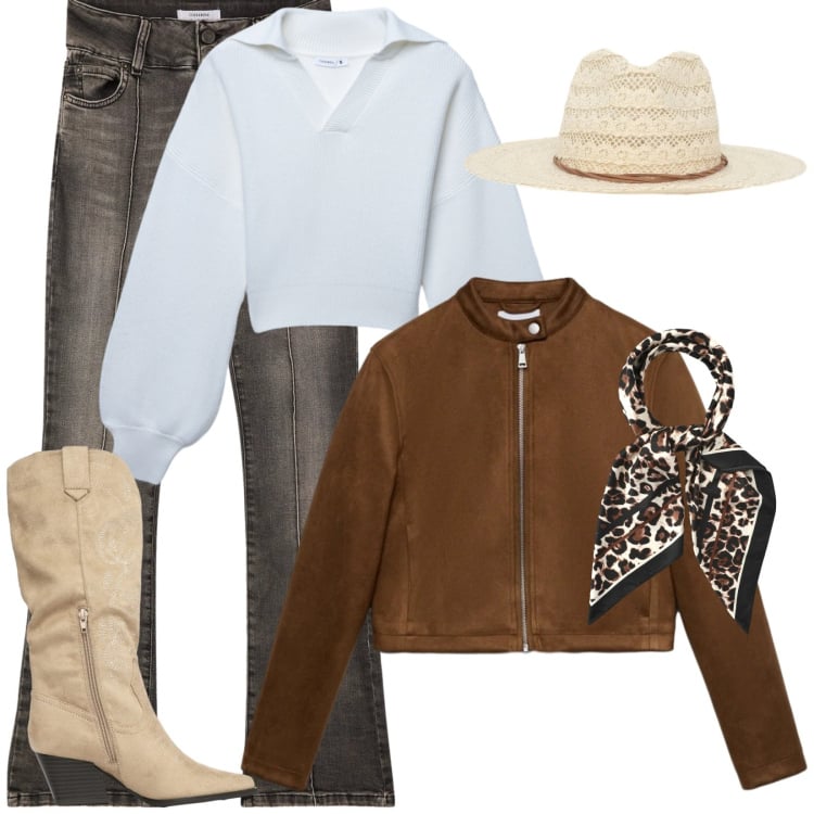 Outfit donna - Per i campi verdeggianti. Stile 70s per Sport. Abbinamento con jeans, giacche, maglieria, stivali, foulard, cappelli.