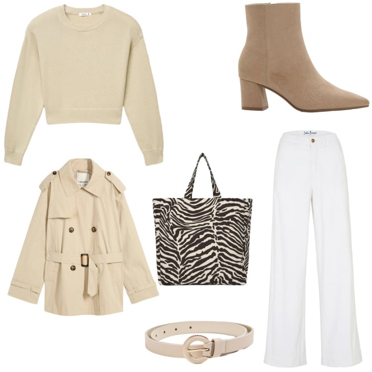 Outfit donna - Trench mania. Stile Urban per Tutti i giorni. Abbinamento con jeans, trench, stivaletti, maglieria, shopping bag, cinture.