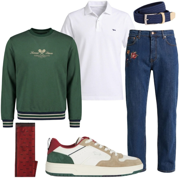 Outfit uomo - Pietro: oggi va così. Stile Urban per Tutti i giorni. Abbinamento con sciarpe, sneakers, cinture, jeans, felpe, polo.