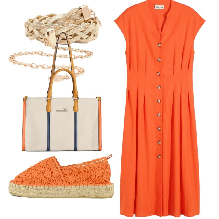 Outfit donna - Total look #2360724. Stile Basic per Ufficio. Abbinamento con vestiti midi/longuette, borse tote, cinture, espadrillas.