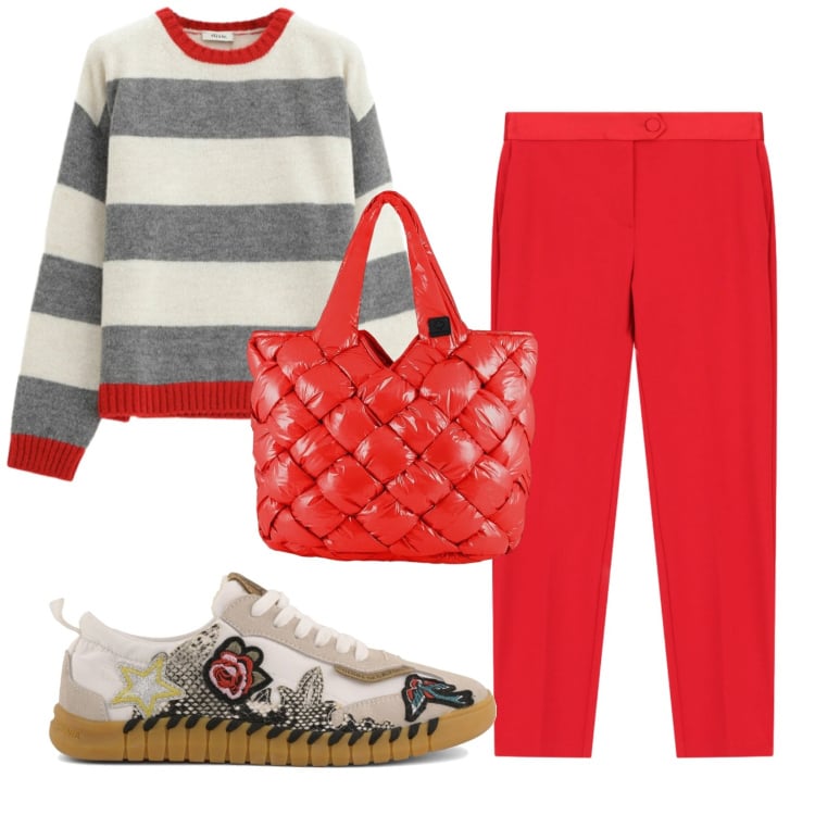 Outfit donna - Total look #2360727. Stile Basic per Tutti i giorni. Abbinamento con pantaloni, maglieria, borse tote, sneakers.