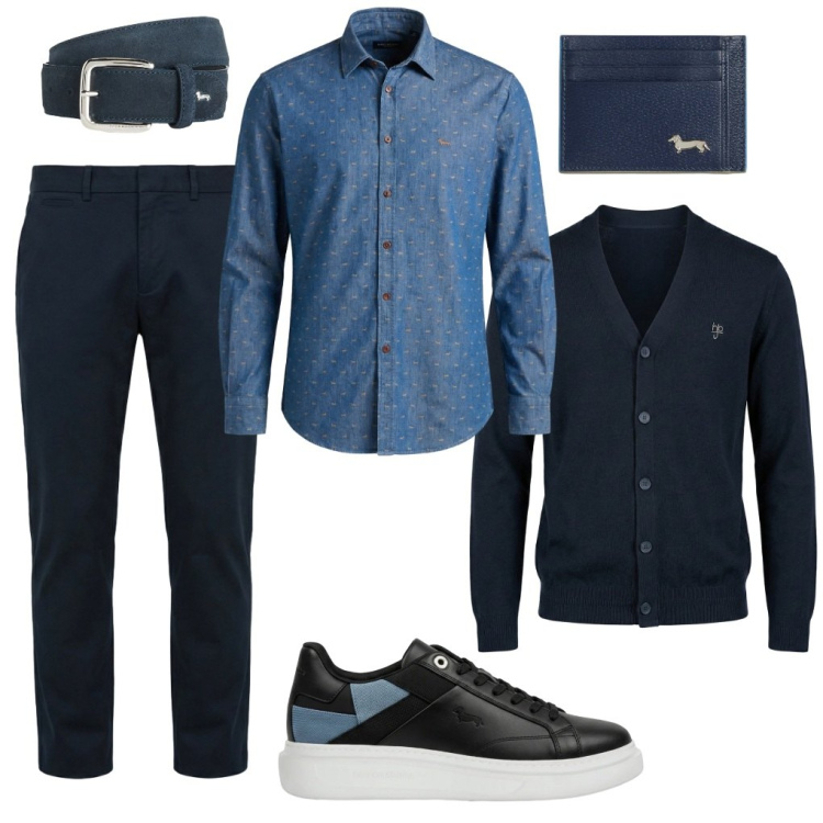 Outfit uomo - Ryan: all you need is...blue. Stile Casual per Ufficio. Abbinamento con camicie, cinture, portafogli, cardigans, sneakers, pantaloni chino.