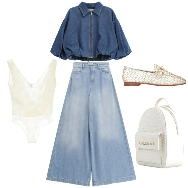 Outfit donna - Denise: che bellina!. Stile Casual chic per Tutti i giorni. Abbinamento con zaini, mocassini, top, blazer, jeans.