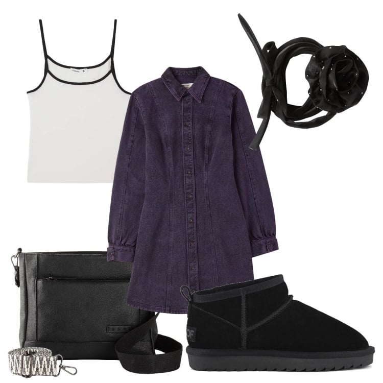 Outfit donna - City. Stile Urban per Scuola/Università. Abbinamento con borse a tracolla, canottiere, collane, vestiti chemisier, stivali.