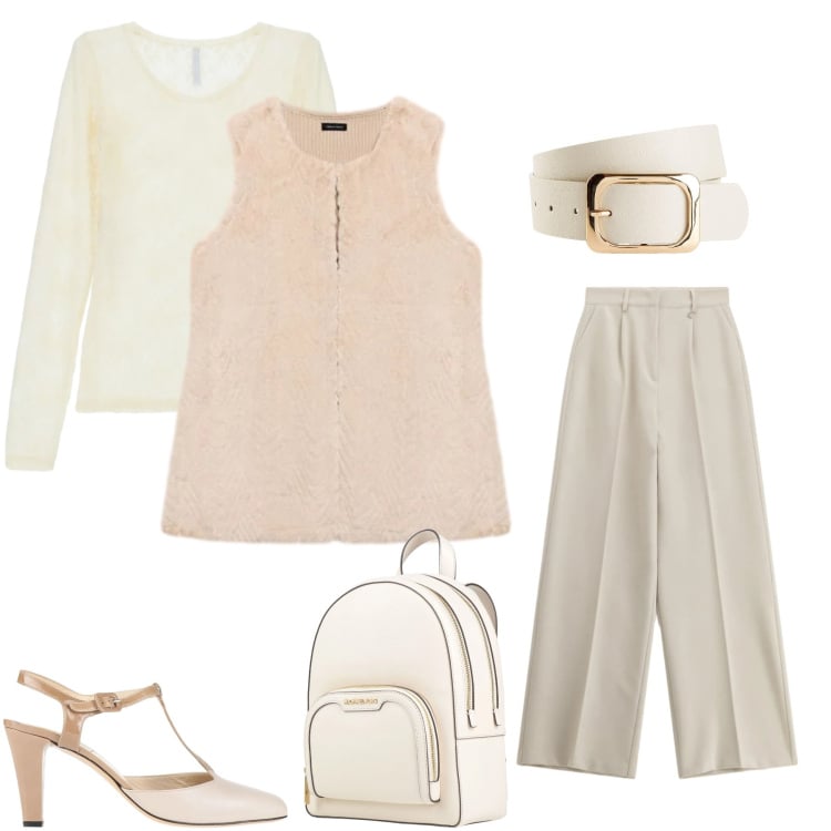 Outfit donna - Creamy Velvet. Stile Casual chic per Tutti i giorni. Abbinamento con zaini, décolleté, cinture, bluse, maglieria, pantaloni.