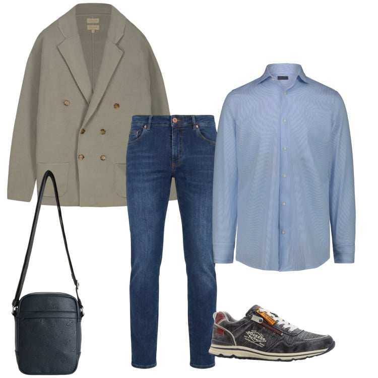 Outfit uomo - Neo-Classic Comfort. Stile Urban per Tutti i giorni. Abbinamento con sneakers, jeans, borse sportive, camicie, cardigans.