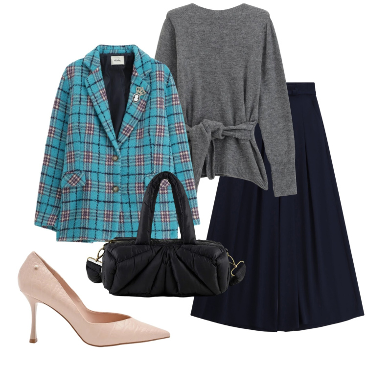 Outfit donna - Total look #2360791. Stile Casual chic per Tutti i giorni. Abbinamento con pantaloni a palazzo, maglieria, blazer, décolleté, borse a mano.