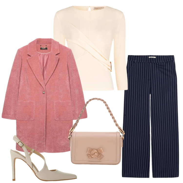 Outfit donna - Total look #2360798. Stile Trendy per Serata fuori. Abbinamento con pantaloni, décolleté, cappotti, pochette, bluse.