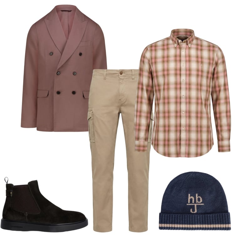 Outfit uomo - Neo-Sartorial Mix. Stile Urban per Tutti i giorni. Abbinamento con pantaloni cargo, cappelli, stivali e stivaletti, camicie, giacche.