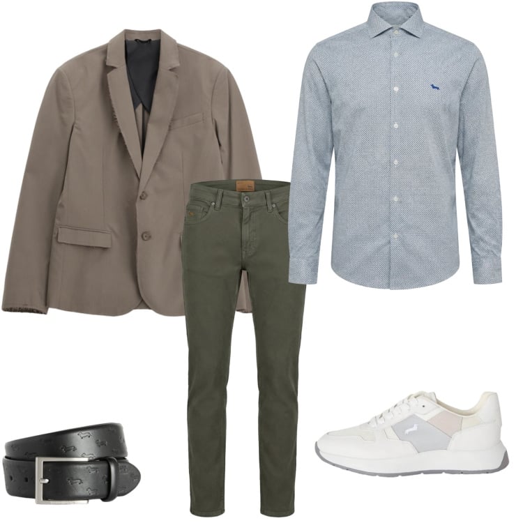 Outfit uomo - L\'Equilibrio dei Toni Naturali. Stile Urban per Ufficio. Abbinamento con cinture, sneakers, pantaloni, camicie, giacche.