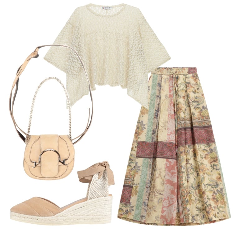 Outfit donna - Total look #2360816. Stile Etnico per Tutti i giorni. Abbinamento con marsupi, espadrillas, top, pantaloni a palazzo.