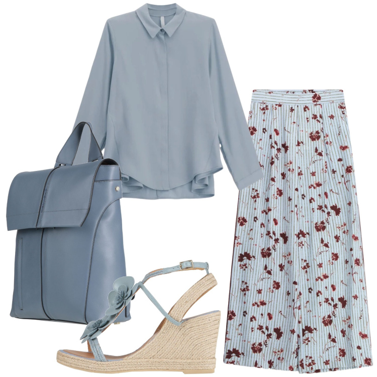 Outfit donna - Total look #2360832. Stile Glamour per Ufficio. Abbinamento con zaini, espadrillas, camicie, pantaloni a palazzo.