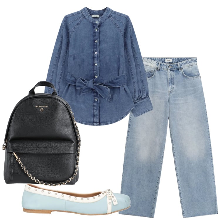 Outfit donna - Total look #2360837. Stile Basic per Tutti i giorni. Abbinamento con zaini, ballerine, jeans dritti, camicie.