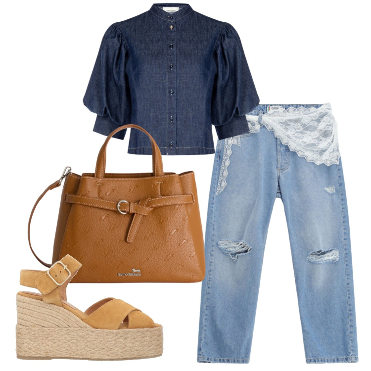 Outfit donna - Total look #2360844. Stile Casual chic per Tutti i giorni. Abbinamento con espadrillas, borse a mano, jeans strappati, camicie a manica corta.