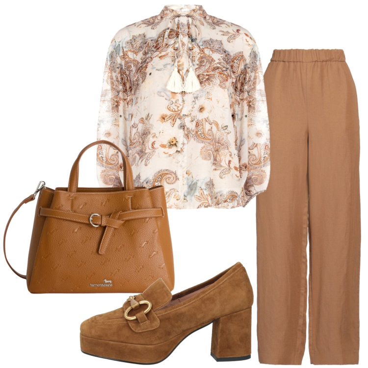 Outfit donna - Total look #2360850. Stile Trendy per Ufficio. Abbinamento con mocassini, pantaloni, borse a mano, bluse.
