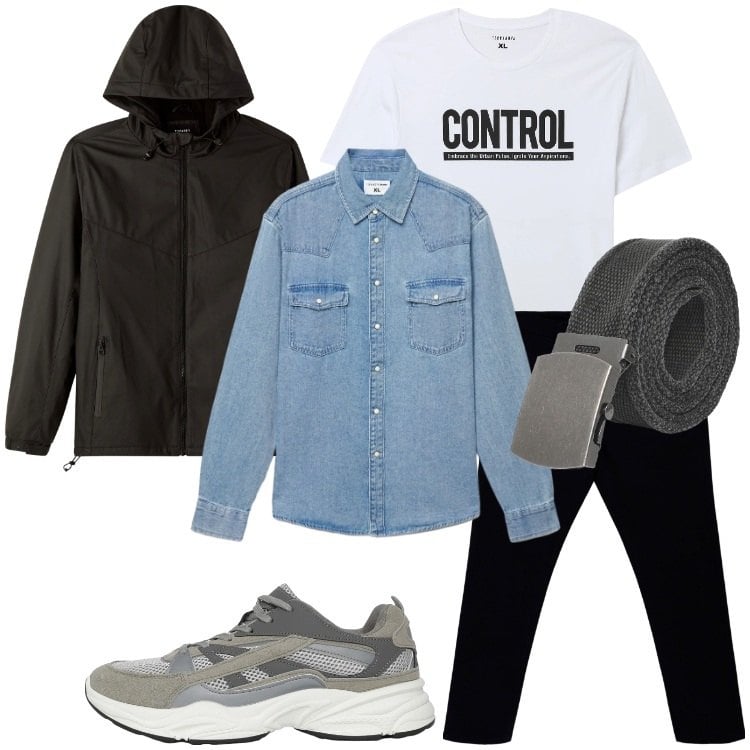 Outfit uomo - La giacca tecnica per la pioggia. Stile Casual per Tutti i giorni. Abbinamento con t-shirt, pantaloni chino, sneakers, cinture, giacche sportive, camicie.