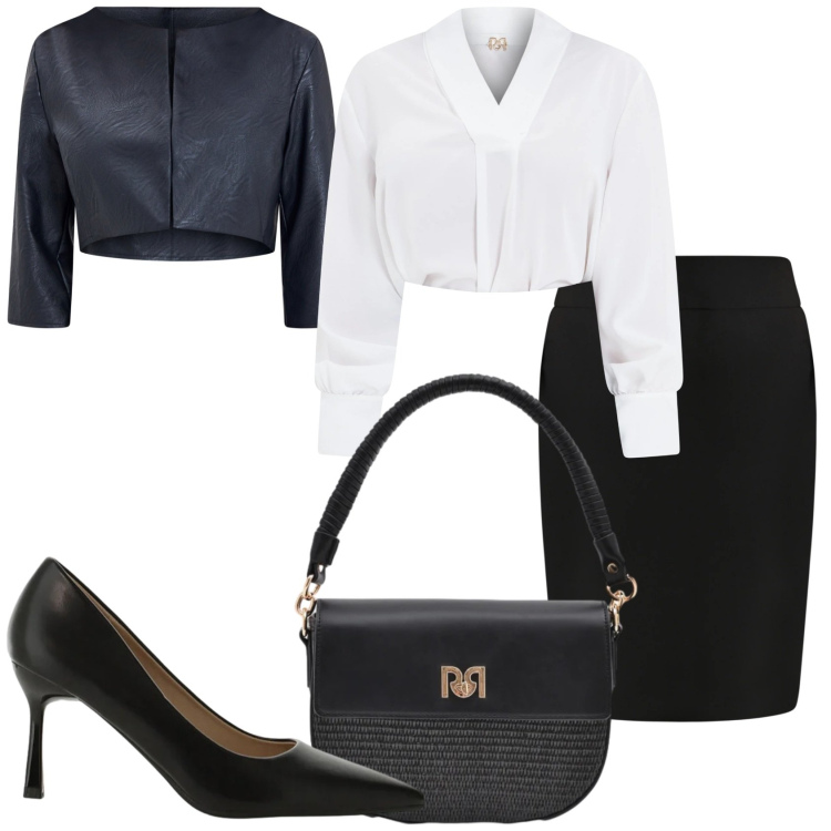 Outfit donna - Total glam. Stile Glamour per Serata fuori. Abbinamento con décolleté, bolero, bluse, gonne, borse a spalla.