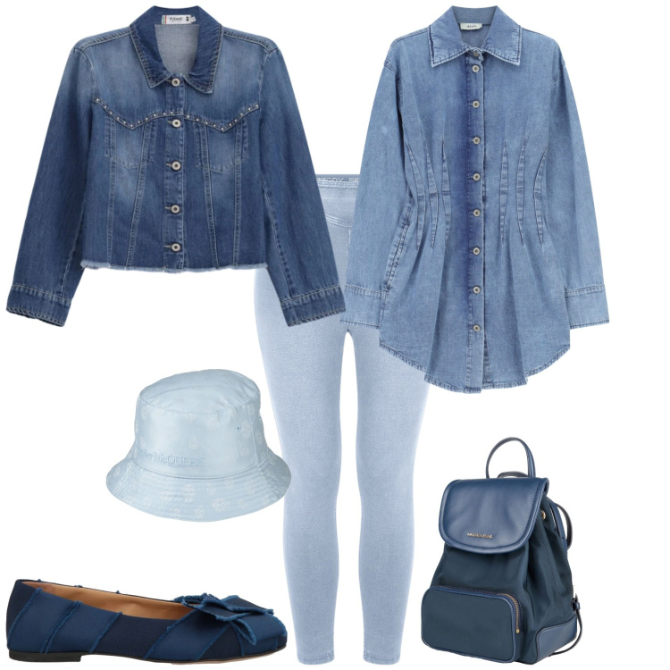 Outfit donna - Trendy in denim ogni giorno. Stile Trendy per Tutti i giorni. Abbinamento con zaini, ballerine, cappelli, vestiti lunghi, jeggings, blazer.