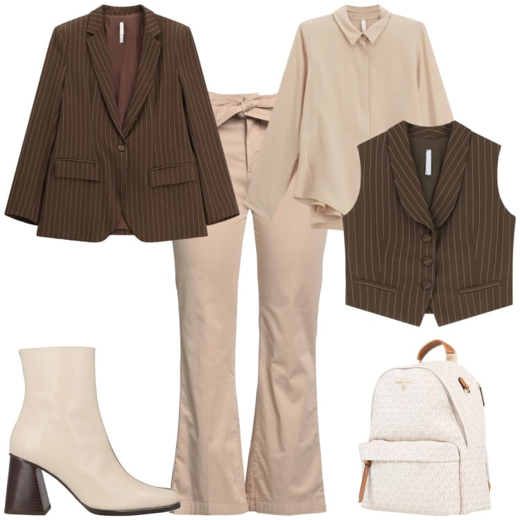 Outfit donna - Trendy ufficio tempo libero. Stile Trendy per Tutti i giorni. Abbinamento con zaini, stivaletti, pantaloni, blazer, camicie, gilet.
