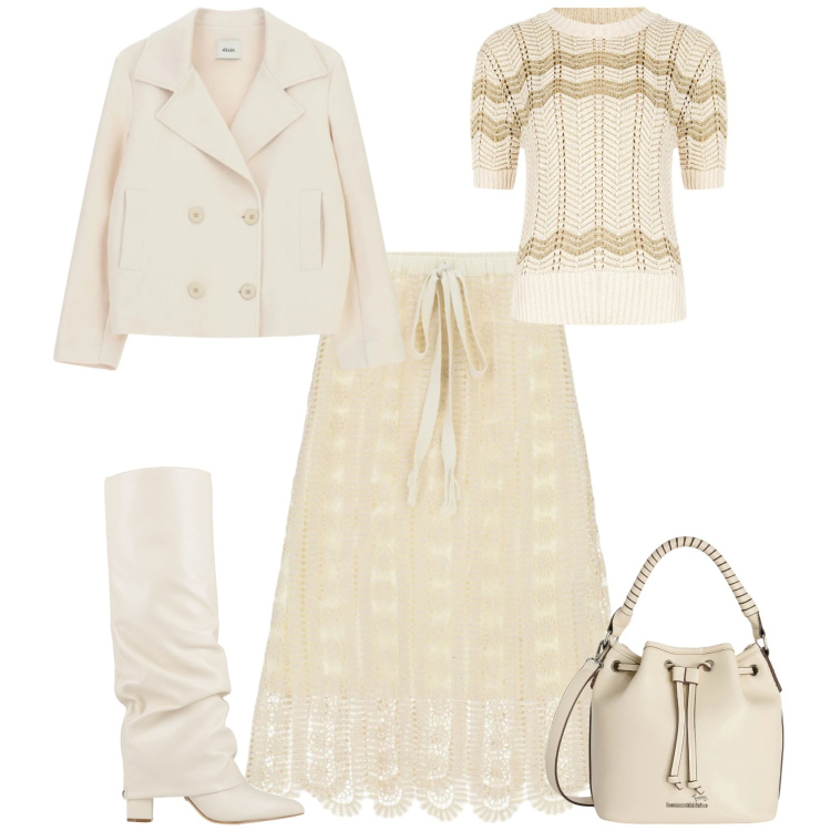 Outfit donna - Casual chic ogni giorno. Stile Casual chic per Tutti i giorni. Abbinamento con stivali, borse a secchiello, blazer, gonne longuette, t-shirt.