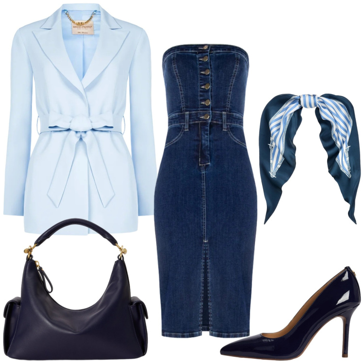 Outfit donna - Total look #2360897. Stile Glamour per Serata fuori. Abbinamento con vestiti a tubino, blazer, foulard, borse a spalla, décolleté.