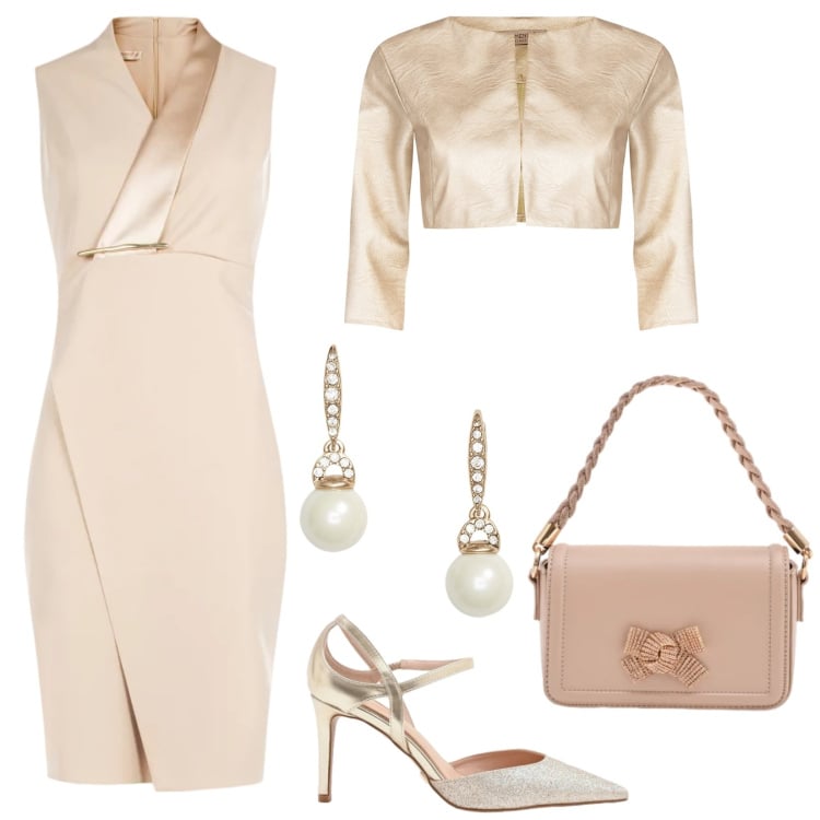 Outfit donna - Cerimonia glamour. Stile Glamour per Cerimonia. Abbinamento con vestiti asimmetrici, bolero, pochette, décolleté, orecchini.