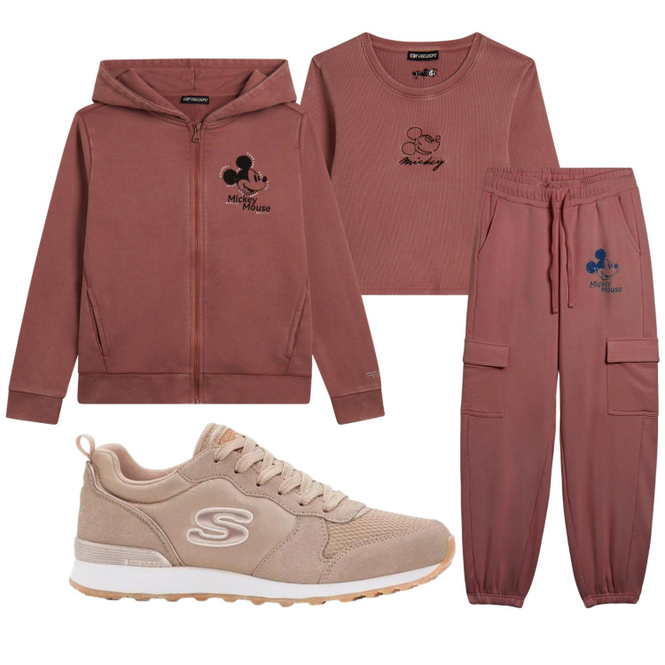Outfit donna - Total look #2360906. Stile Casual per Sport. Abbinamento con sneakers, pantaloni cargo, felpe con cappuccio, t-shirt.