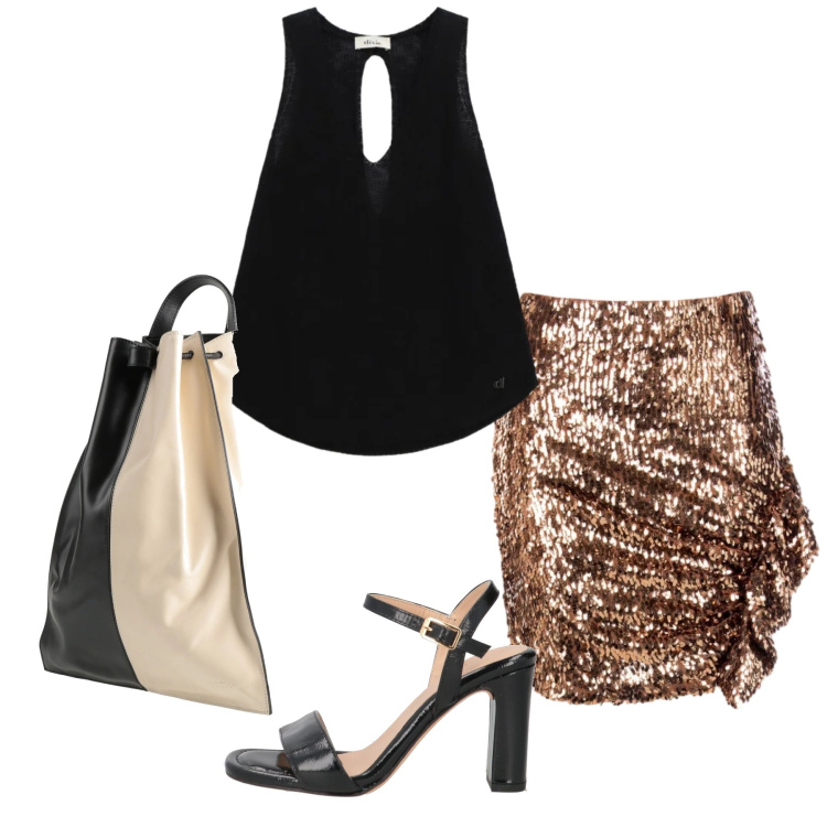 Outfit donna - Total look #2360910. Stile Glamour per Serata fuori. Abbinamento con zaini, sandali in pelle, top, minigonne.